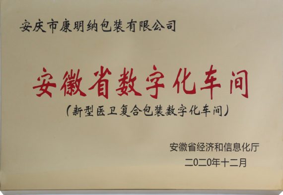 康明纳包装获评2020年“安徽省数字化车间”荣誉称号