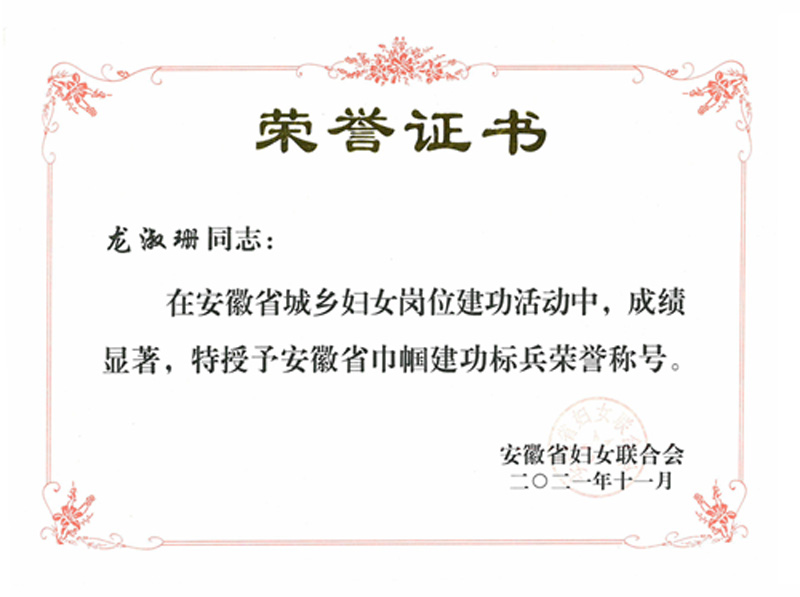 喜报！康明纳集团总经理龙淑珊荣获“安徽省巾帼建功标兵”称号!